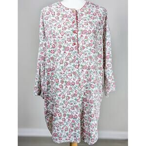 Vintage Victoria's Secret Floral Pink and White Cotton Shirt Dress Nightgown
